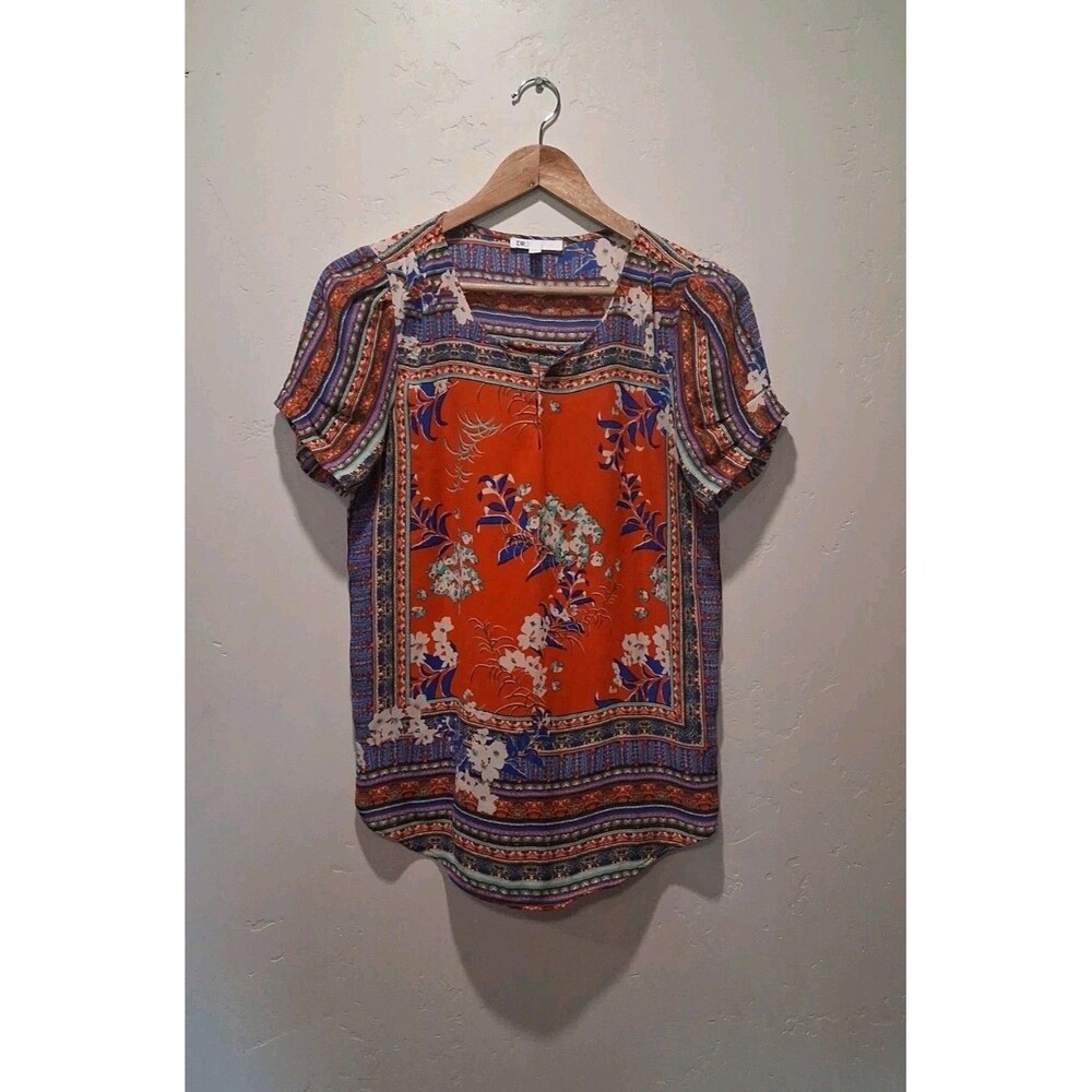 DR2 Daniel Rainn Women's Size S Short Sleeve Mandala Red Blue Tunic Blouse Color